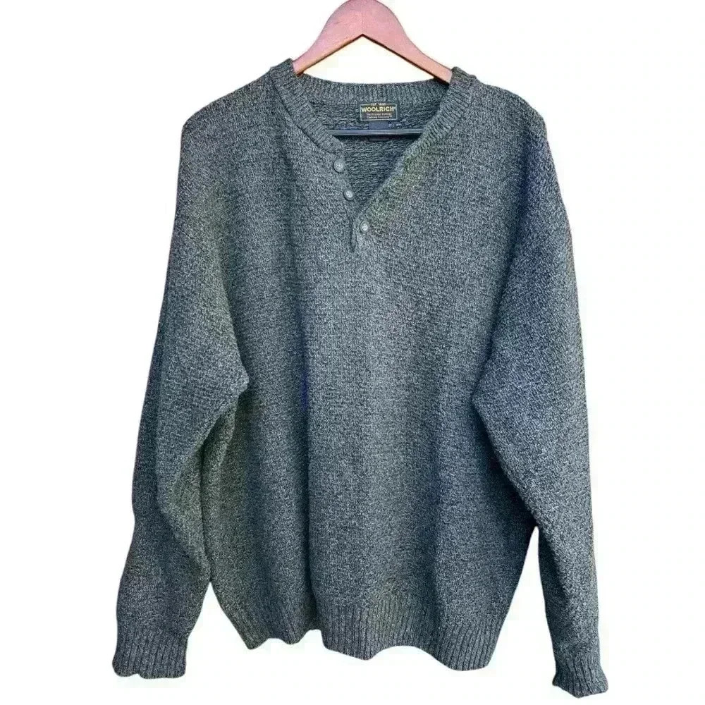 Woolrich men’s cotton/ramie Henley sweater charcoal size XL